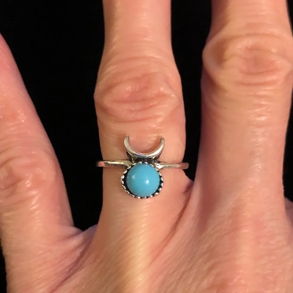 Silver and Blue Crescent Ring